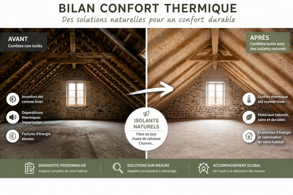 Bilan confort thermique SBI - combles avant/après isolation naturelle, bénéfices et déroulé de la prestation