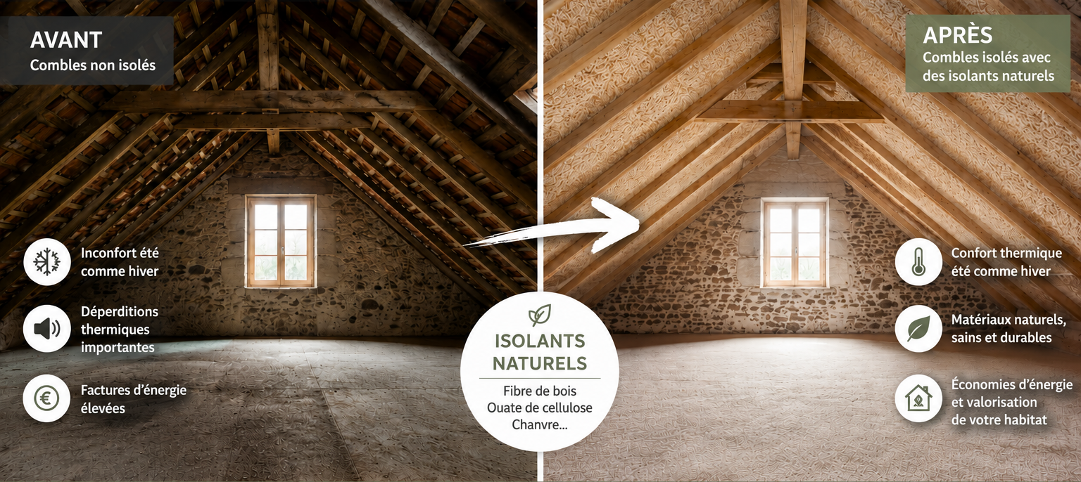 Comparatif avant/après isolation naturelle des combles - SBI